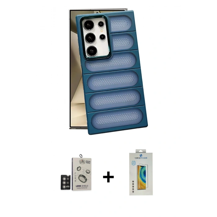 MARSİLYAN™- Galaxy S24 Ultra Kılıf Yadigar Doku Özel Seri - Siyah Polymer Nano Ekran Koruyucu + Bilvis Titan Kamera Lens - DNMR