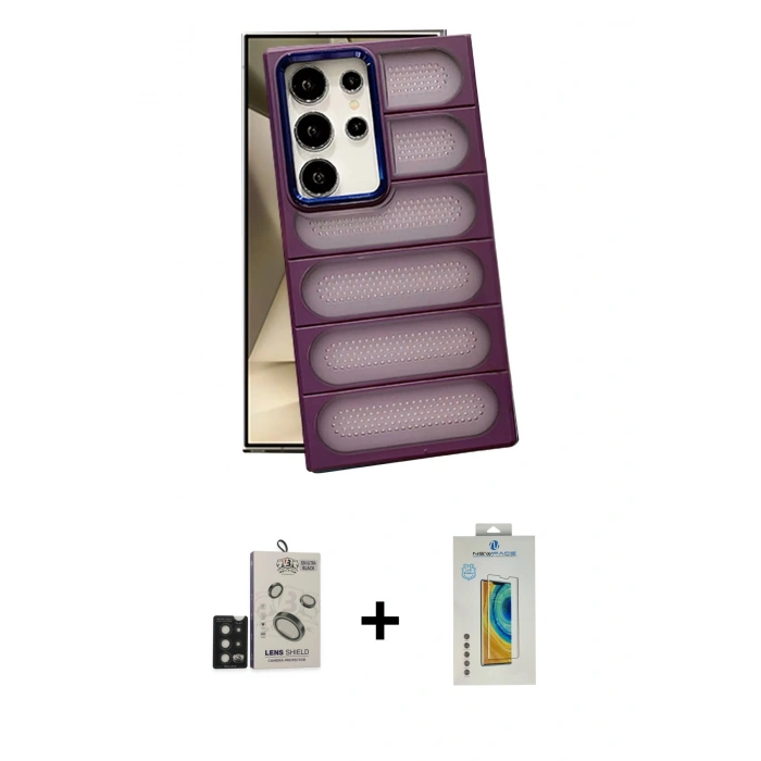 MARSİLYAN™- Galaxy S24 Ultra Kılıf Yadigar Doku Özel Seri - Siyah Polymer Nano Ekran Koruyucu + Bilvis Titan Kamera Lens - SH