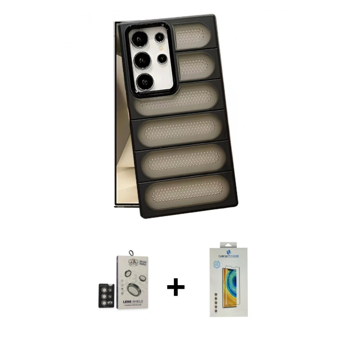 MARSİLYAN™- Galaxy S24 Ultra Kılıf Yadigar Doku Özel Seri - Siyah Polymer Nano Ekran Koruyucu + Bilvis Titan Kamera Lens - DNMR