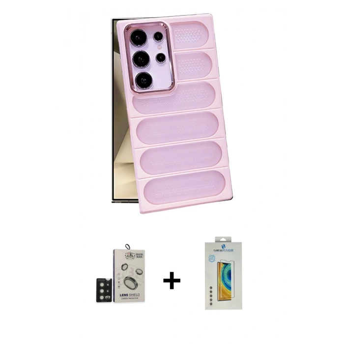 MARSİLYAN™- Galaxy S24 Ultra Kılıf Yadigar Doku Özel Seri - Siyah Polymer Nano Ekran Koruyucu + Bilvis Titan Kamera Lens - SH