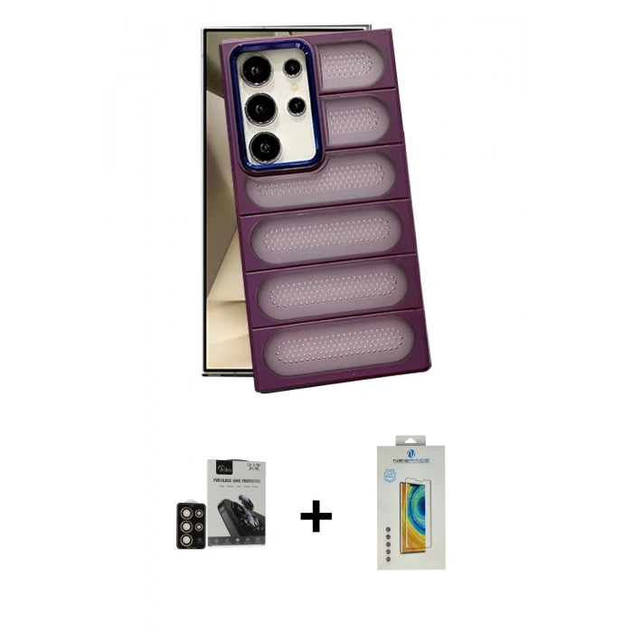 MARSİLYAN™- Galaxy S24 Ultra Kılıf Yadigar Doku Özel Seri - Siyah Polymer Nano Ekran Koruyucu + PVD Metal Kamera Lens - GD
