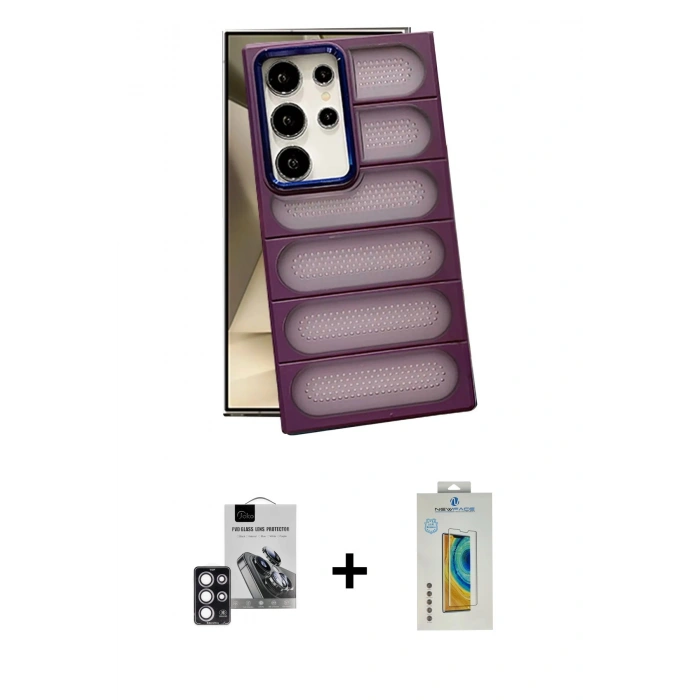 MARSİLYAN™- Galaxy S24 Ultra Kılıf Yadigar Doku Özel Seri - Siyah Polymer Nano Ekran Koruyucu + PVD Metal Kamera Lens - PE