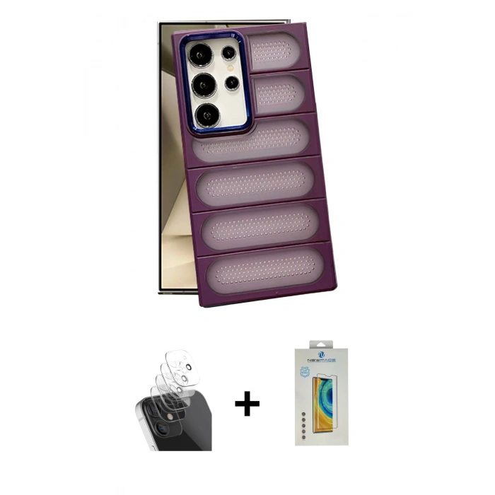 MARSİLYAN™- Galaxy S24 Ultra Kılıf Yadigar Doku Özel Seri - Siyah Polymer Nano Ekran Koruyucu + Kamera Lens Koruma Cam - SF