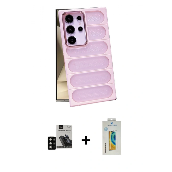 MARSİLYAN™- Galaxy S24 Ultra Kılıf Yadigar Doku Özel Seri - Siyah Polymer Nano Ekran Koruyucu + PVD Metal Kamera Lens - SH
