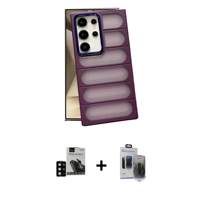 MARSİLYAN™- Galaxy S24 Ultra Kılıf Yadigar Doku Özel Seri - Siyah Vanessa Magic Hayalet Cam + PVD Metal Kamera Lens - SH