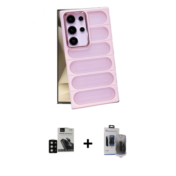 MARSİLYAN™- Galaxy S24 Ultra Kılıf Yadigar Doku Özel Seri - Siyah Vanessa Magic Hayalet Cam + PVD Metal Kamera Lens - SH