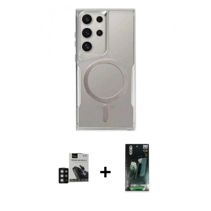 MARSİLYAN™- Galaxy S24 Ultra Kılıf Yadigar Klasik Özel Seri - Şeffaf 360 Full Body Arka Koruyucu + PVD Metal Kamera Lens - DNMR