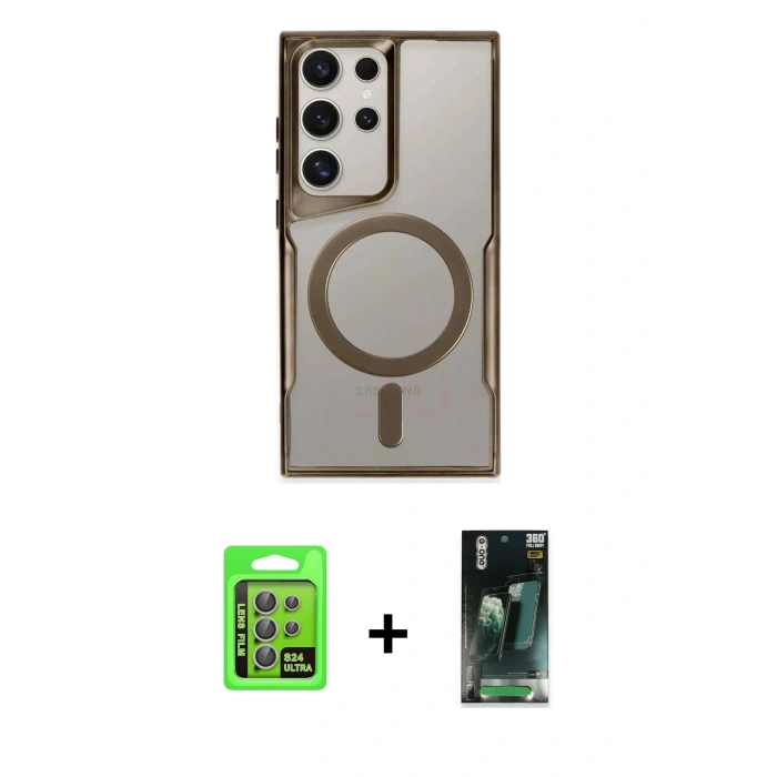 MARSİLYAN™- Galaxy S24 Ultra Kılıf Yadigar Klasik Özel Seri - Şeffaf 360 Full Body Arka Koruyucu + Raze Metal Kamera Lens - GI