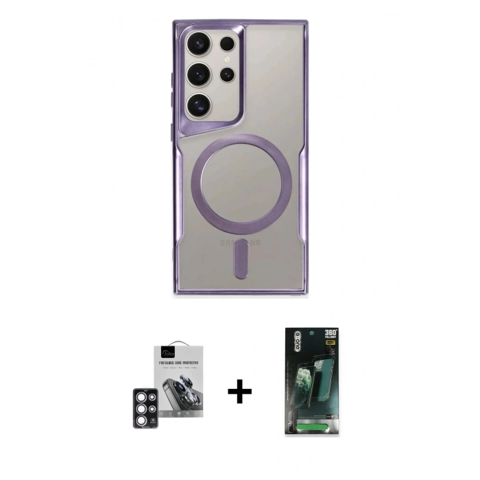 MARSİLYAN™- Galaxy S24 Ultra Kılıf Yadigar Klasik Özel Seri - Şeffaf 360 Full Body Arka Koruyucu + PVD Metal Kamera Lens - PE