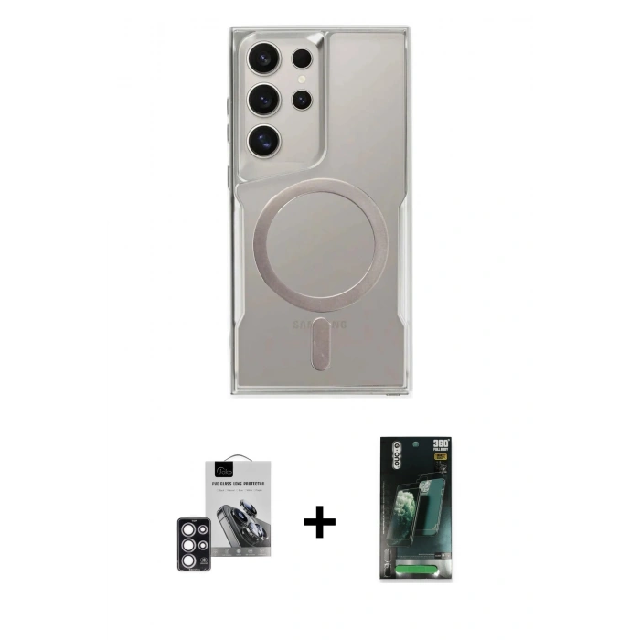 MARSİLYAN™- Galaxy S24 Ultra Kılıf Yadigar Klasik Özel Seri - Şeffaf 360 Full Body Arka Koruyucu + PVD Metal Kamera Lens - PE