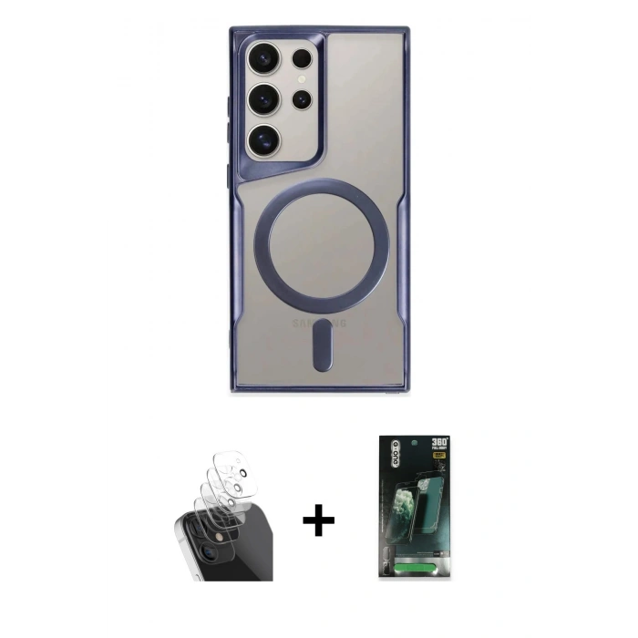 MARSİLYAN™- Galaxy S24 Ultra Kılıf Yadigar Klasik Özel Seri - Şeffaf 360 Full Body Arka Koruyucu + Kamera Lens Koruma Cam - SF