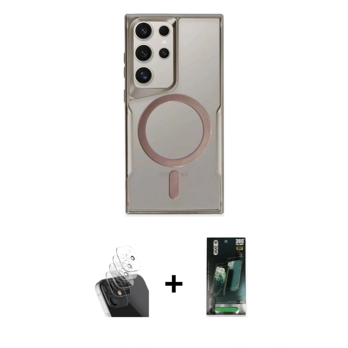 MARSİLYAN™- Galaxy S24 Ultra Kılıf Yadigar Klasik Özel Seri - Şeffaf 360 Full Body Arka Koruyucu + Kamera Lens Koruma Cam - SF