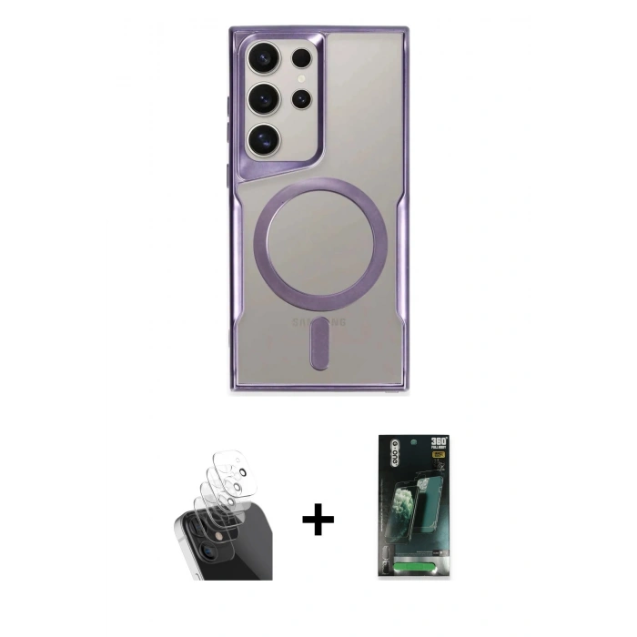 MARSİLYAN™- Galaxy S24 Ultra Kılıf Yadigar Klasik Özel Seri - Şeffaf 360 Full Body Arka Koruyucu + Kamera Lens Koruma Cam - SF