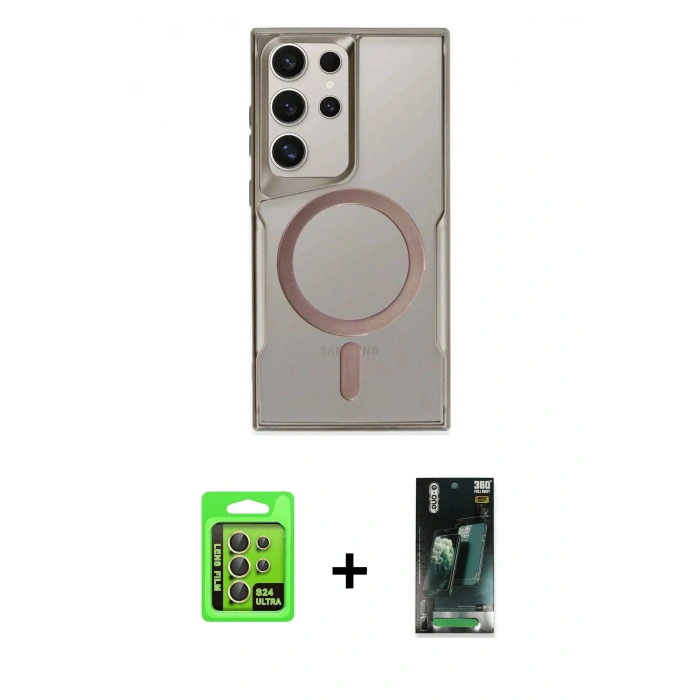 MARSİLYAN™- Galaxy S24 Ultra Kılıf Yadigar Klasik Özel Seri - Siyah 360 Mat Full Body Arka Koruyucu + Raze Metal Kamera Lens - SI