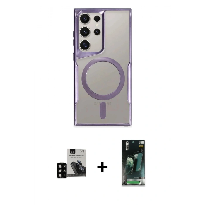MARSİLYAN™- Galaxy S24 Ultra Kılıf Yadigar Klasik Özel Seri - Siyah 360 Mat Full Body Arka Koruyucu + PVD Metal Kamera Lens - SH