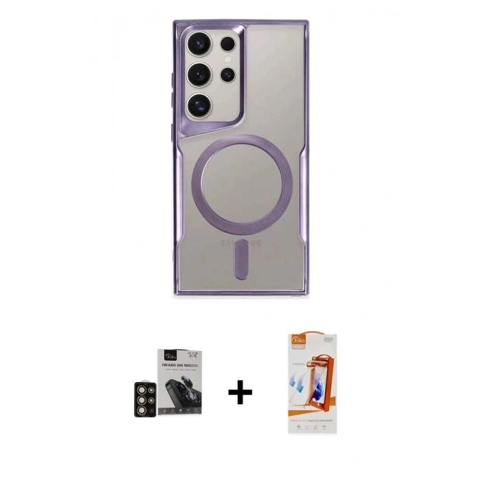 MARSİLYAN™- Galaxy S24 Ultra Kılıf Yadigar Klasik Özel Seri - Siyah AutoKit 5in1 Fiber Polymer Nano Ekran Koruyucu + PVD Metal Kamera Lens - GD