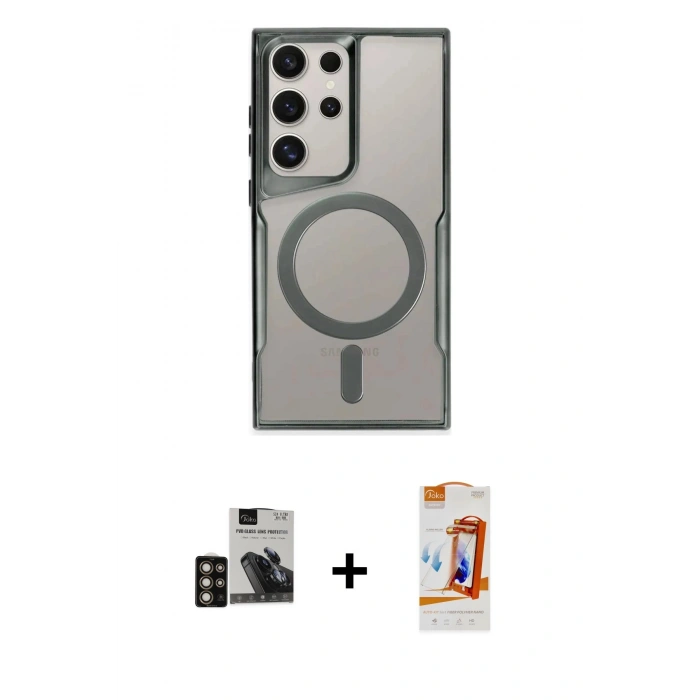 MARSİLYAN™- Galaxy S24 Ultra Kılıf Yadigar Klasik Özel Seri - Siyah AutoKit 5in1 Fiber Polymer Nano Ekran Koruyucu + PVD Metal Kamera Lens - GD
