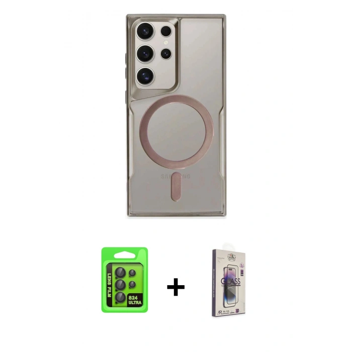 MARSİLYAN™- Galaxy S24 Ultra Kılıf Yadigar Klasik Özel Seri - Siyah Bilvis 3D Cam Ekran Koruyucu + Raze Metal Kamera Lens - SH
