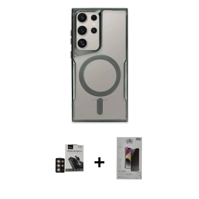 MARSİLYAN™- Galaxy S24 Ultra Kılıf Yadigar Klasik Özel Seri - Siyah Bilvis Hayalet Cam Ekran Koruyucu + PVD Metal Kamera Lens - GD
