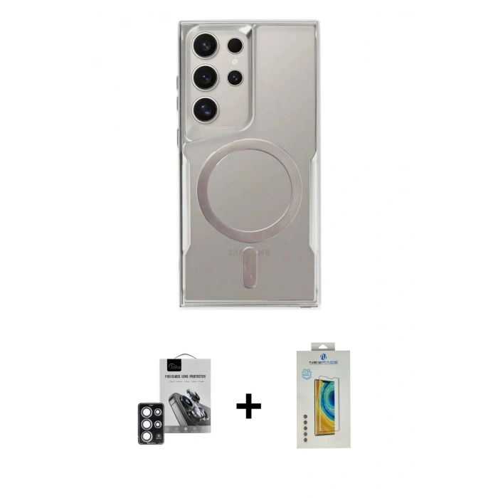 MARSİLYAN™- Galaxy S24 Ultra Kılıf Yadigar Klasik Özel Seri - Siyah Polymer Nano Ekran Koruyucu + PVD Metal Kamera Lens - PE