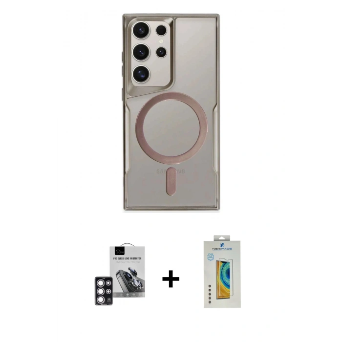 MARSİLYAN™- Galaxy S24 Ultra Kılıf Yadigar Klasik Özel Seri - Siyah Polymer Nano Ekran Koruyucu + PVD Metal Kamera Lens - PE