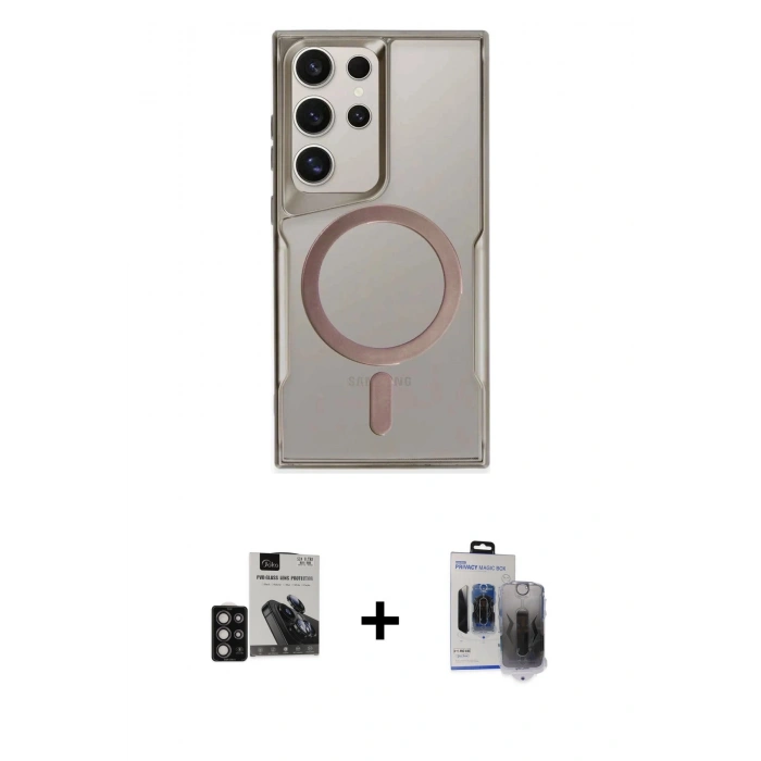 MARSİLYAN™- Galaxy S24 Ultra Kılıf Yadigar Klasik Özel Seri - Siyah Vanessa Magic Hayalet Cam + Derin Mor PVD Metal Kamera Lens