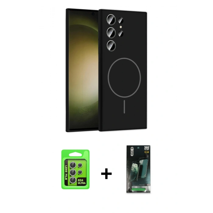 MARSİLYAN™- Galaxy S24 Ultra Kılıf Yankı Form Serisi - Şeffaf 360 Full Body Arka Koruyucu + Raze Metal Kamera Lens - GS