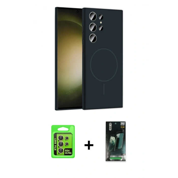 MARSİLYAN™- Galaxy S24 Ultra Kılıf Yankı Form Serisi - Şeffaf 360 Full Body Arka Koruyucu + Raze Metal Kamera Lens - SI
