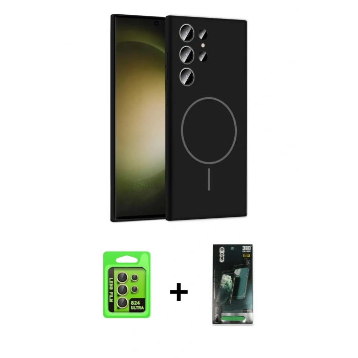 MARSİLYAN™- Galaxy S24 Ultra Kılıf Yankı Form Serisi - Şeffaf 360 Full Body Arka Koruyucu + Raze Metal Kamera Lens - SI
