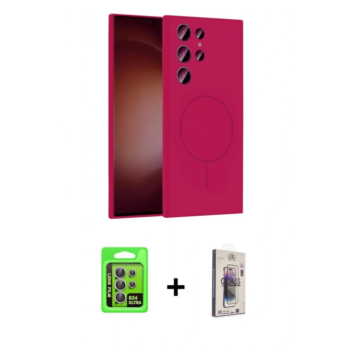MARSİLYAN™- Galaxy S24 Ultra Kılıf Yankı Form Serisi - Siyah Bilvis 3D Cam Ekran Koruyucu + Raze Metal Kamera Lens - MR