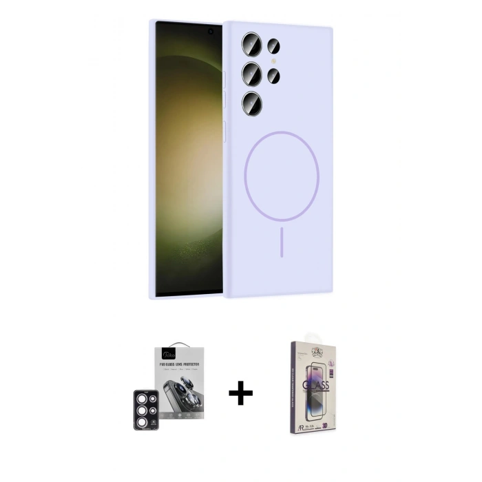 MARSİLYAN™- Galaxy S24 Ultra Kılıf Yankı Form Serisi - Siyah Bilvis 3D Cam Ekran Koruyucu + PVD Metal Kamera Lens - PE