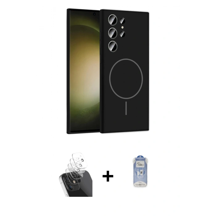 MARSİLYAN™- Galaxy S24 Ultra Kılıf Yankı Form Serisi - Siyah Joko Magic 5D Cam + Kamera Lens Koruma Cam - SF