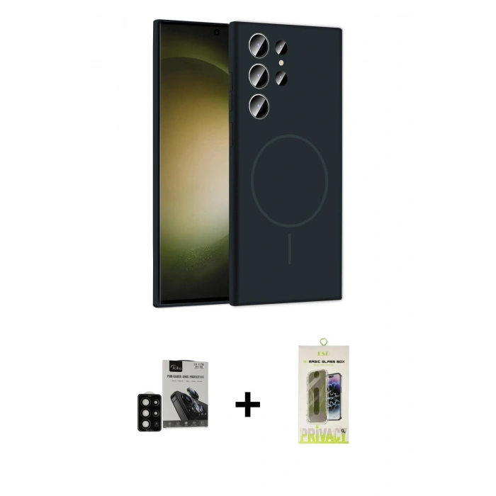 MARSİLYAN™- Galaxy S24 Ultra Kılıf Yankı Form Serisi - Siyah Joko Magic 5D Hayalet Cam + PVD Metal Kamera Lens - SH