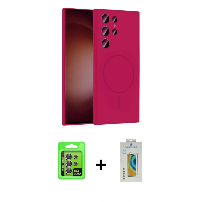 MARSİLYAN™- Galaxy S24 Ultra Kılıf Yankı Form Serisi - Siyah Polymer Nano Ekran Koruyucu + Raze Metal Kamera Lens - MR