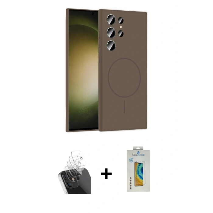 MARSİLYAN™- Galaxy S24 Ultra Kılıf Yankı Form Serisi - Siyah Polymer Nano Ekran Koruyucu + Kamera Lens Koruma Cam - SF