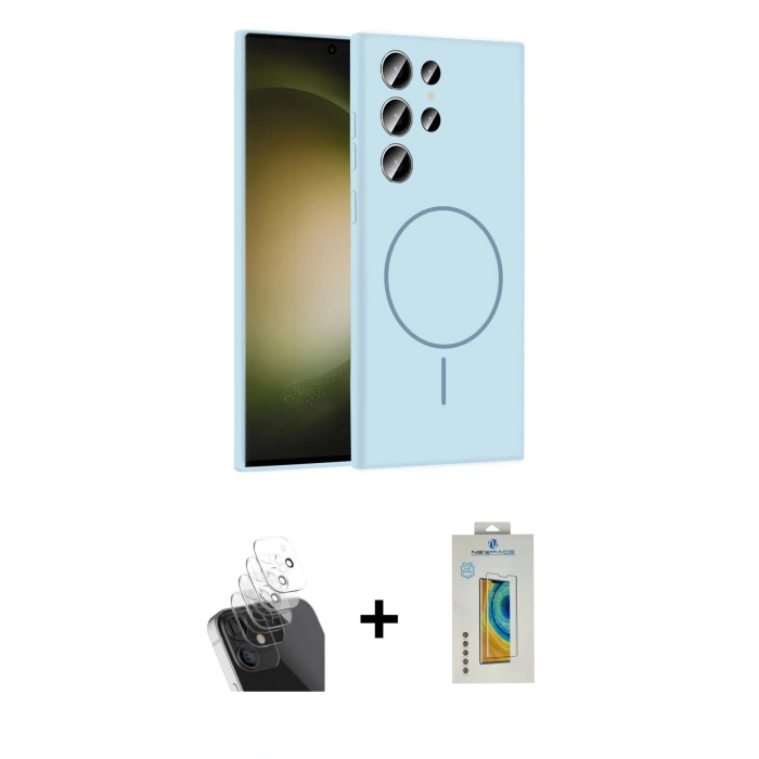 MARSİLYAN™- Galaxy S24 Ultra Kılıf Yankı Form Serisi - Siyah Polymer Nano Ekran Koruyucu + Kamera Lens Koruma Cam - SF