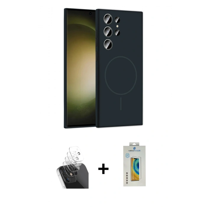 MARSİLYAN™- Galaxy S24 Ultra Kılıf Yankı Form Serisi - Siyah Polymer Nano Ekran Koruyucu + Kamera Lens Koruma Cam - SF