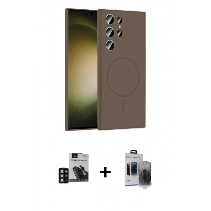 MARSİLYAN™- Galaxy S24 Ultra Kılıf Yankı Form Serisi - Siyah Vanessa Magic Hayalet Cam + PVD Metal Kamera Lens - DNMR
