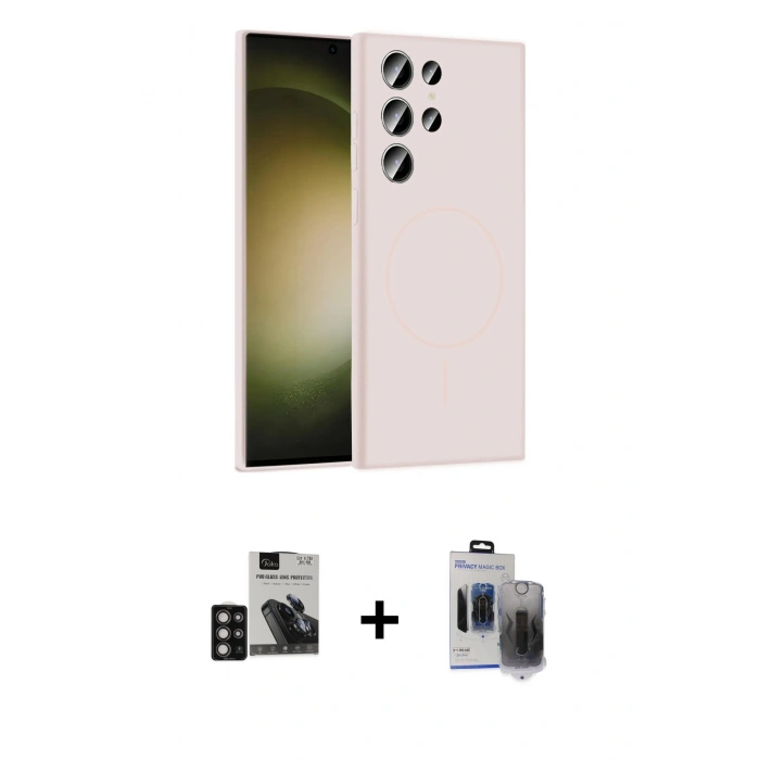 MARSİLYAN™- Galaxy S24 Ultra Kılıf Yankı Form Serisi - Siyah Vanessa Magic Hayalet Cam + PVD Metal Kamera Lens - DNMR