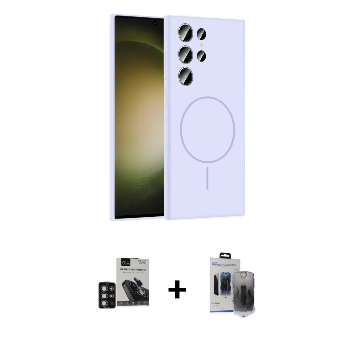 MARSİLYAN™- Galaxy S24 Ultra Kılıf Yankı Form Serisi - Siyah Vanessa Magic Hayalet Cam + PVD Metal Kamera Lens - DNMR
