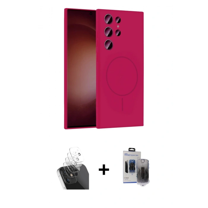 MARSİLYAN™- Galaxy S24 Ultra Kılıf Yankı Form Serisi - Siyah Vanessa Magic Hayalet Cam + Kamera Lens Koruma Cam - SF