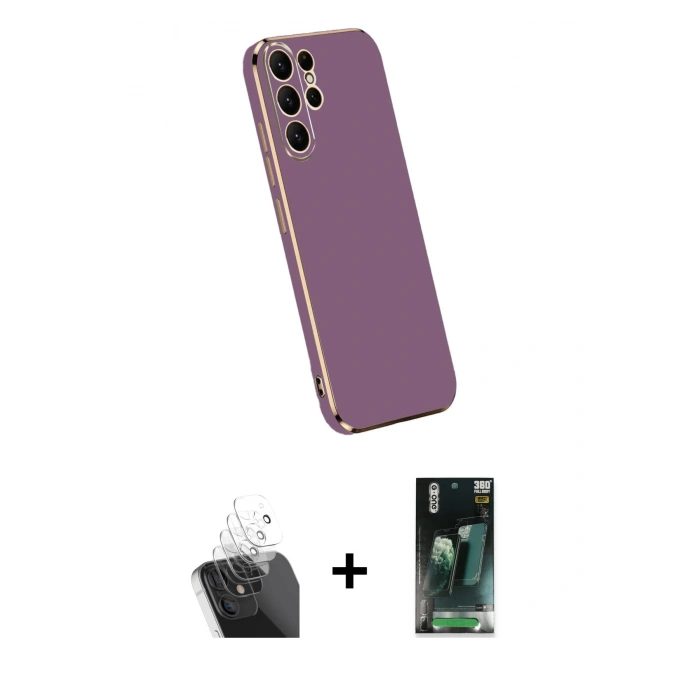 MARSİLYAN™- Galaxy S24 Ultra Kılıf Yankı Serisi - Şeffaf 360 Full Body Arka Koruyucu + Kamera Lens Koruma Cam - SF
