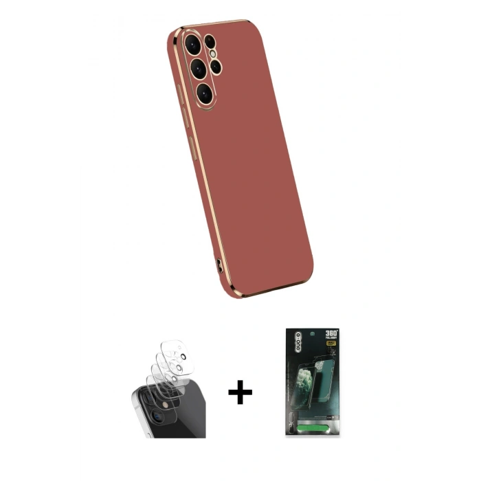 MARSİLYAN™- Galaxy S24 Ultra Kılıf Yankı Serisi - Şeffaf 360 Full Body Arka Koruyucu + Kamera Lens Koruma Cam - SF