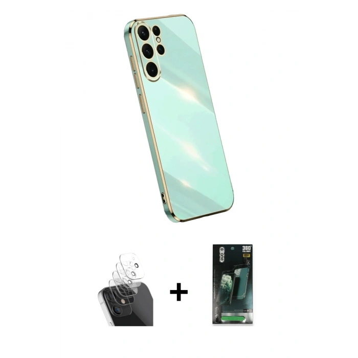 MARSİLYAN™- Galaxy S24 Ultra Kılıf Yankı Serisi - Şeffaf 360 Full Body Arka Koruyucu + Kamera Lens Koruma Cam - SF