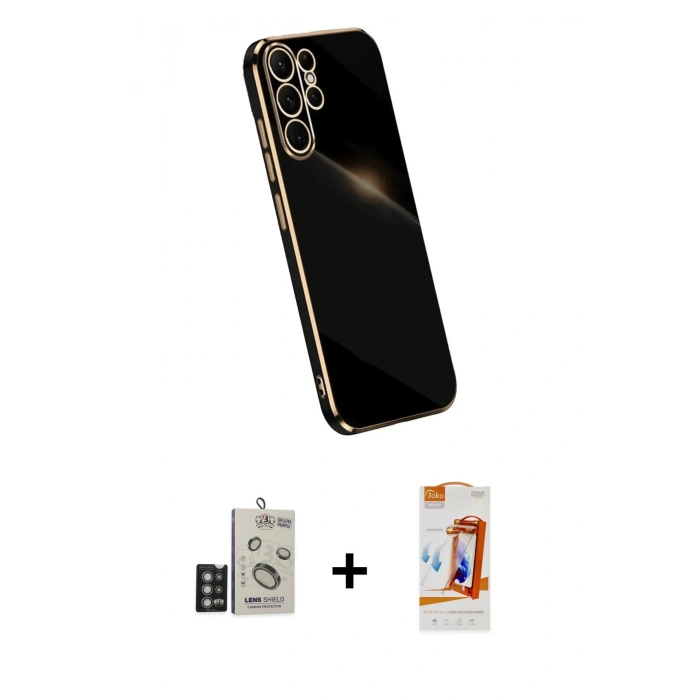 MARSİLYAN™- Galaxy S24 Ultra Kılıf Yankı Serisi - Siyah AutoKit 5in1 Fiber Polymer Nano Ekran Koruyucu + Bilvis Titan Kamera Lens - DNMR