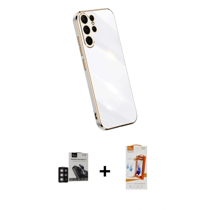 MARSİLYAN™- Galaxy S24 Ultra Kılıf Yankı Serisi - Siyah AutoKit 5in1 Fiber Polymer Nano Ekran Koruyucu + PVD Metal Kamera Lens - DNMR