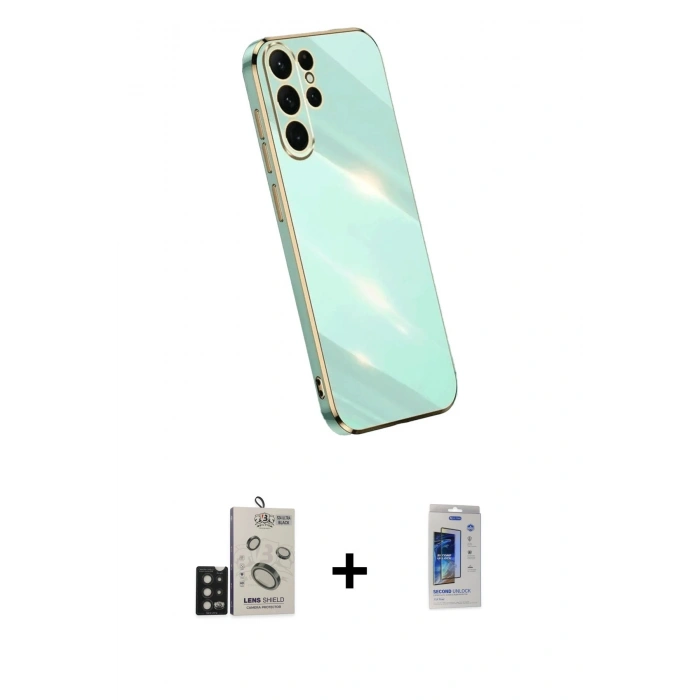 MARSİLYAN™- Galaxy S24 Ultra Kılıf Yankı Serisi - Siyah Durable Full Glue Curved Cam + Bilvis Titan Kamera Lens - SH