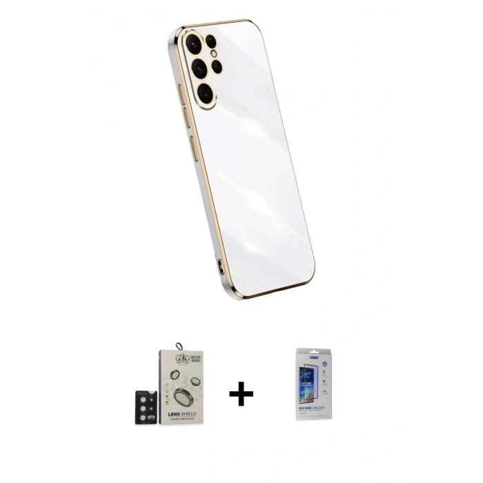 MARSİLYAN™- Galaxy S24 Ultra Kılıf Yankı Serisi - Siyah Durable Full Glue Curved Cam + Bilvis Titan Kamera Lens - SH