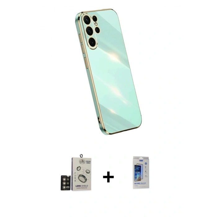 MARSİLYAN™- Galaxy S24 Ultra Kılıf Yankı Serisi - Siyah Durable Full Glue Curved Cam + Bilvis Titan Kamera Lens - GD
