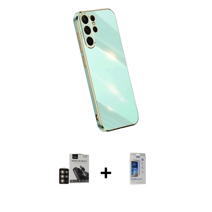 MARSİLYAN™- Galaxy S24 Ultra Kılıf Yankı Serisi - Siyah Durable Full Glue Curved Cam + PVD Metal Kamera Lens - GD